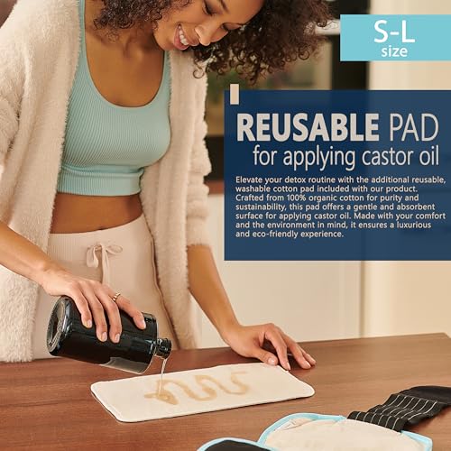 HUFL Castor Oil Pack Wrap Organic Cotton, Castor Oil Packs for Liver Detox, Castor Oil Compress Kit for Comfort Sleep, Washable and Leak-Proof Design