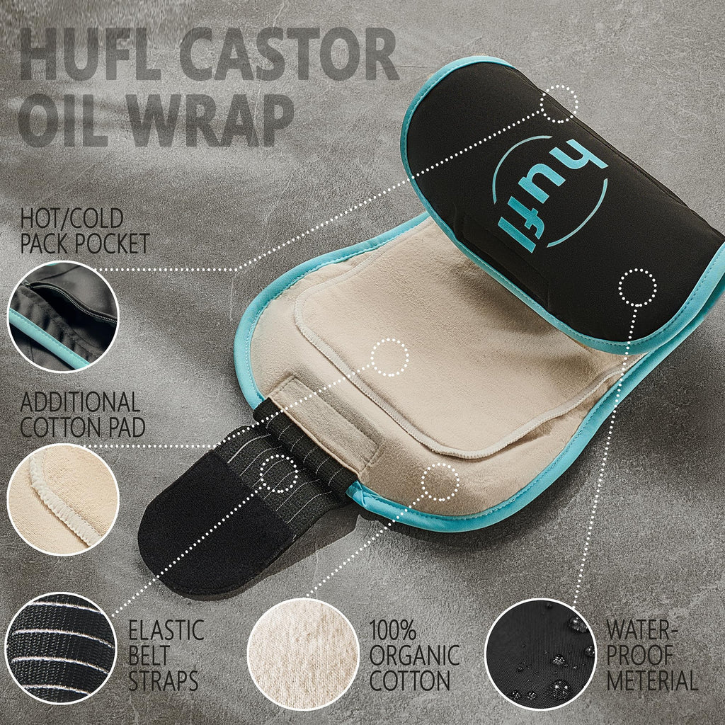 HUFL Castor Oil Pack Wrap Organic Cotton, Castor Oil Packs for Liver Detox, Castor Oil Compress Kit for Comfort Sleep, Washable and Leak-Proof Design