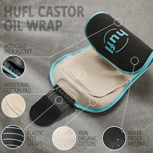 HUFL Castor Oil Pack Wrap Organic Cotton, Castor Oil Packs for Liver Detox, Castor Oil Compress Kit for Comfort Sleep, Washable and Leak-Proof Design